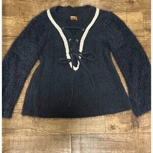 POL lace up thick chunky bell sleeve sweater